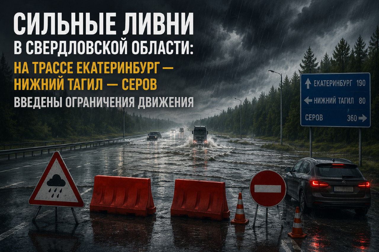Сильные ливни в Свердловской области: на трассе Екатеринбург — Нижний Тагил — Серов введены ограничения движения