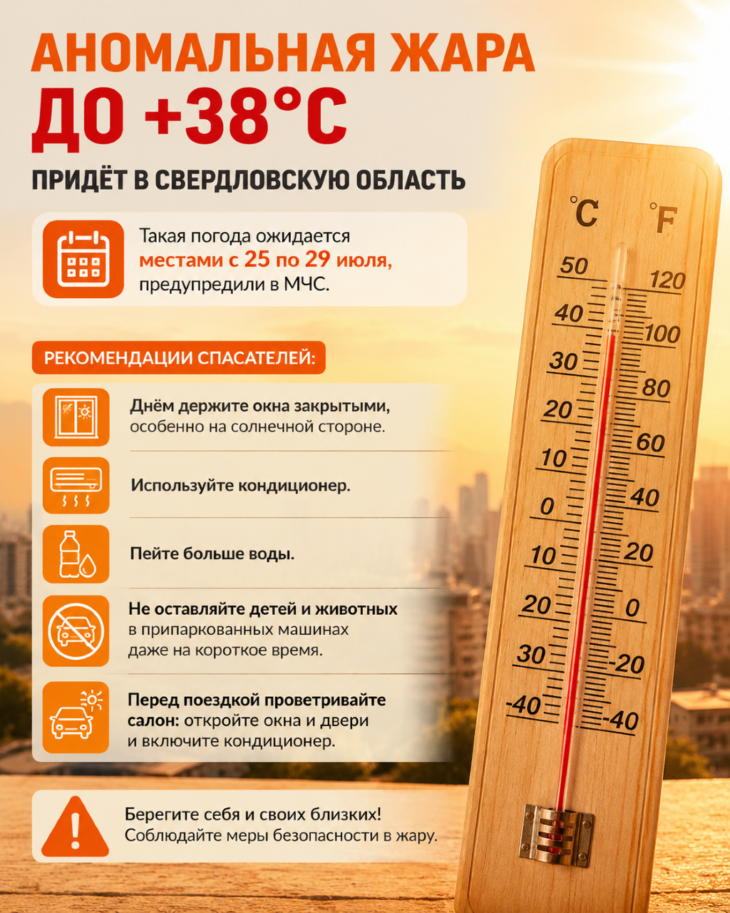 В Свердловскую область придёт аномальная жара до +38°C