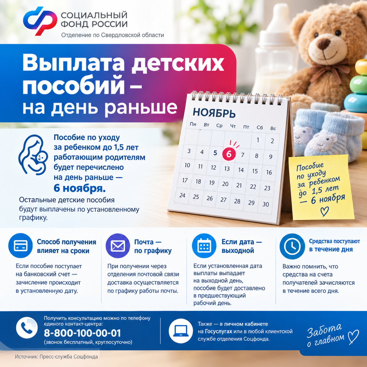 Выплата детских пособий – на день раньше
